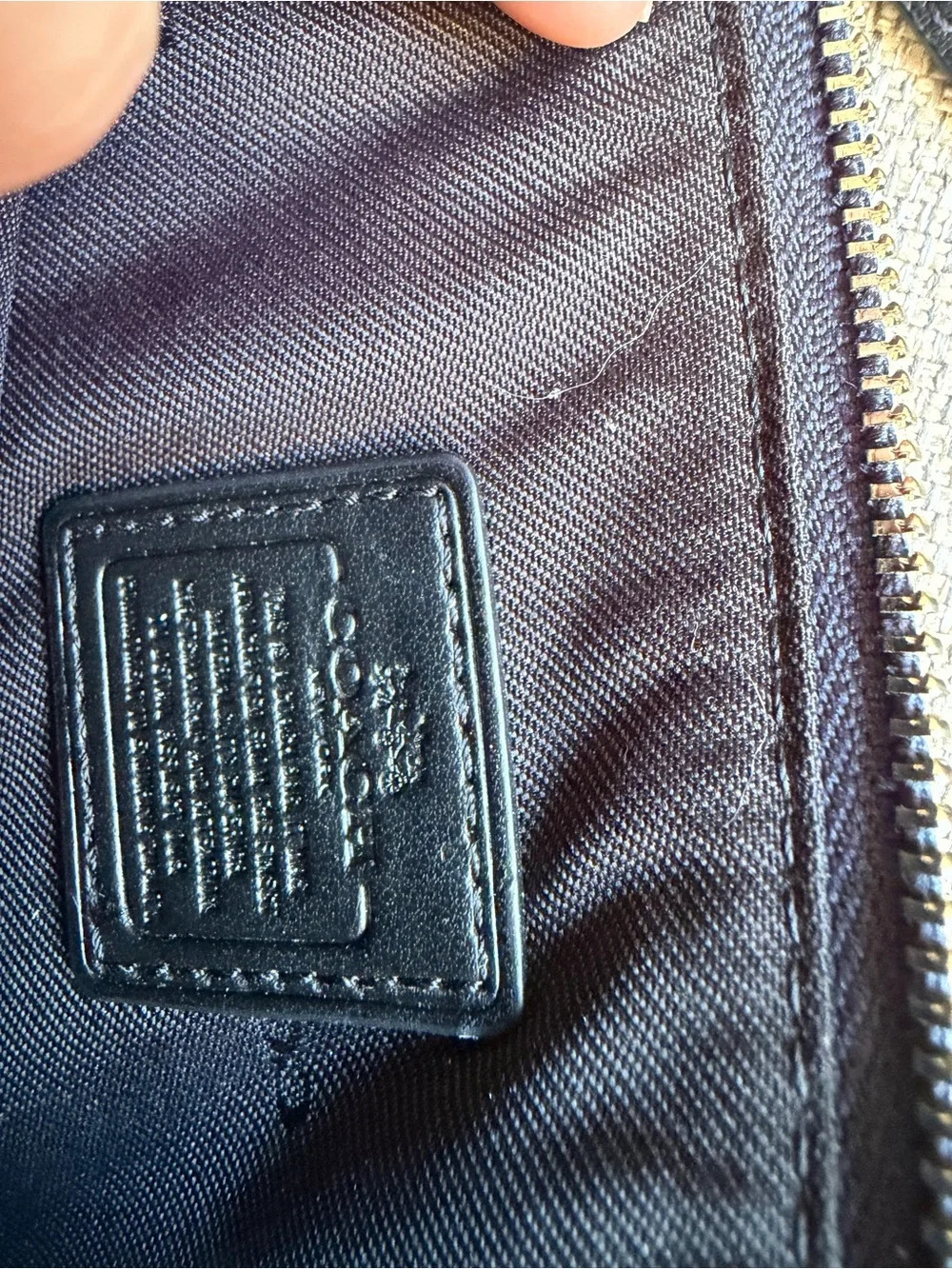 Coach Navy Pebbled Leather Wristlet with Gold Logo